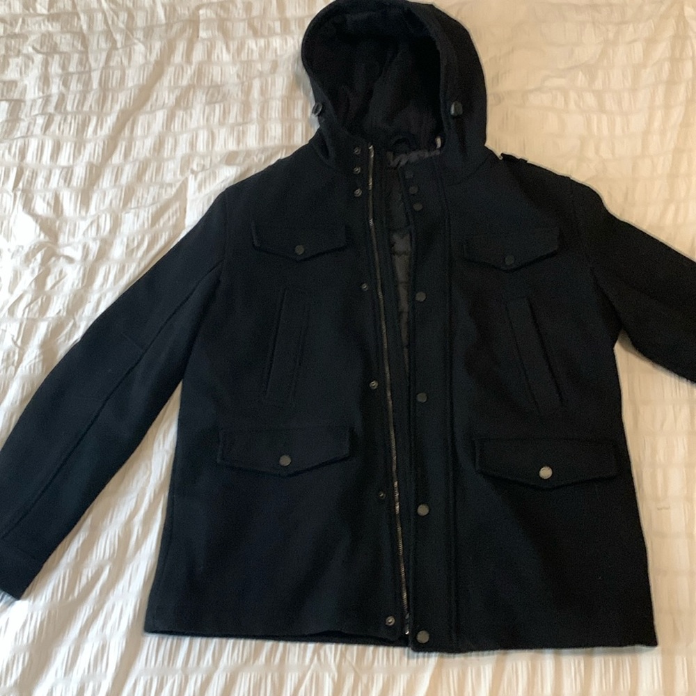 Black Rivet Pea Coat with Hood